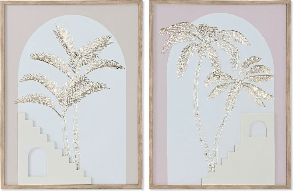 Tableau Scandi Palmiers 2pcs 45x60 Beige Blanc pour Ambiance Cosy