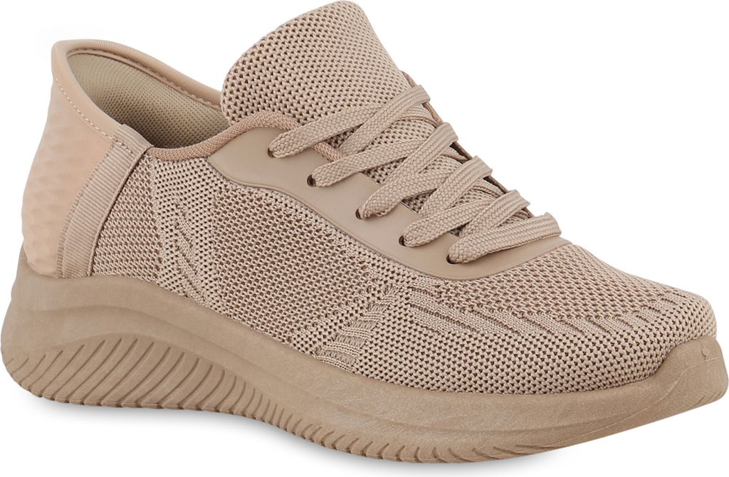 VAN HILL Damen Laufschuhe Sportschuhe Sportliche Strick Schuhe 841669, Farbe: Khaki, Größe: 38