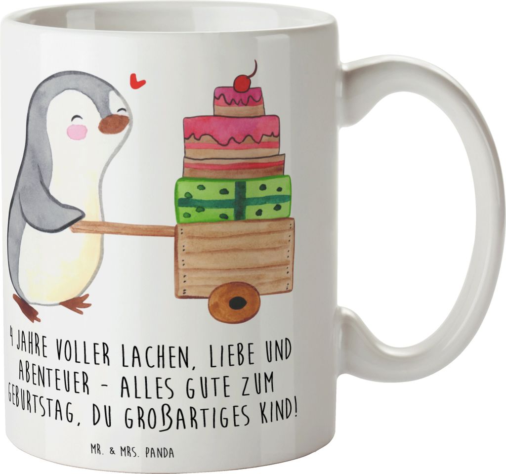 Mr. & Mrs. Panda Tasse 4. Geburtstag - Weiß - Geschenk, Bindung, Trinkbecher, Keramiktasse, Happy Birthday, Kaffeebecher, Becher, Geburtstagsgesch...