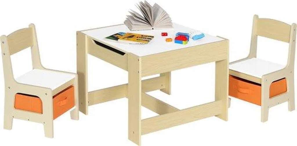Table en chêne et 2 chaises pour tout-petits - Ensemble mobilier blanc