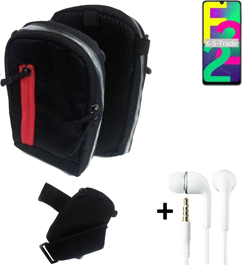 K-S-Trade Outdoor Gürteltasche Holster Umhängetasche + Kopfhörer kompatibel mit Samsung Galaxy F22 schwarz Handy Tasche Case travelbag Schutzhülle