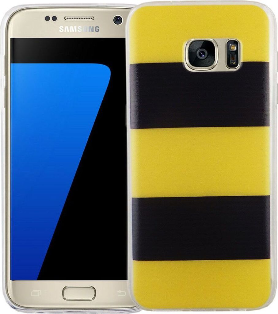 Handy Hülle für Samsung Galaxy S7 Cover Case Schutz Tasche Motiv Slim Silikon TPU Gelb / Schwarz
