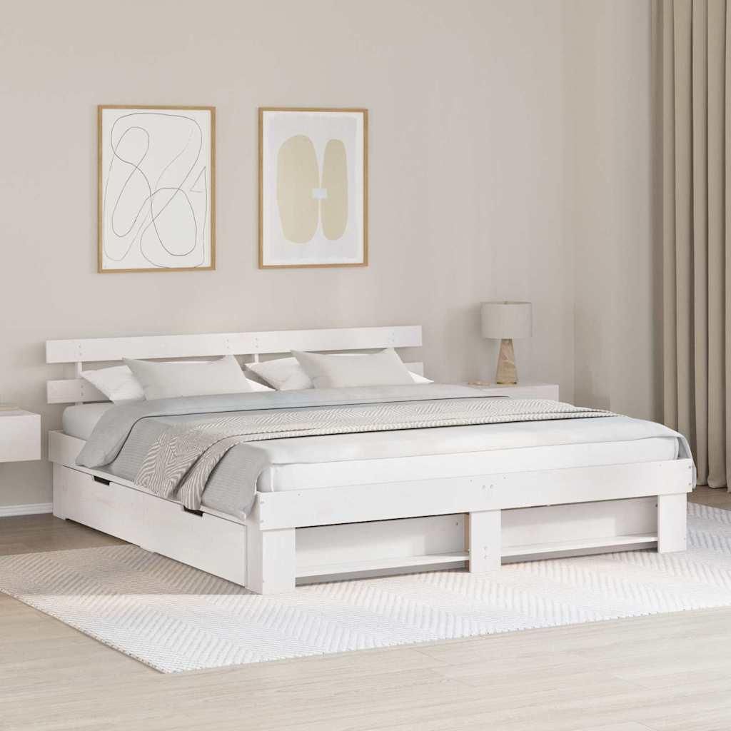 Maison Exclusive - Bettrahmen mit Kopfteil Weiß 200 x 200 cm Massives Kiefernholz