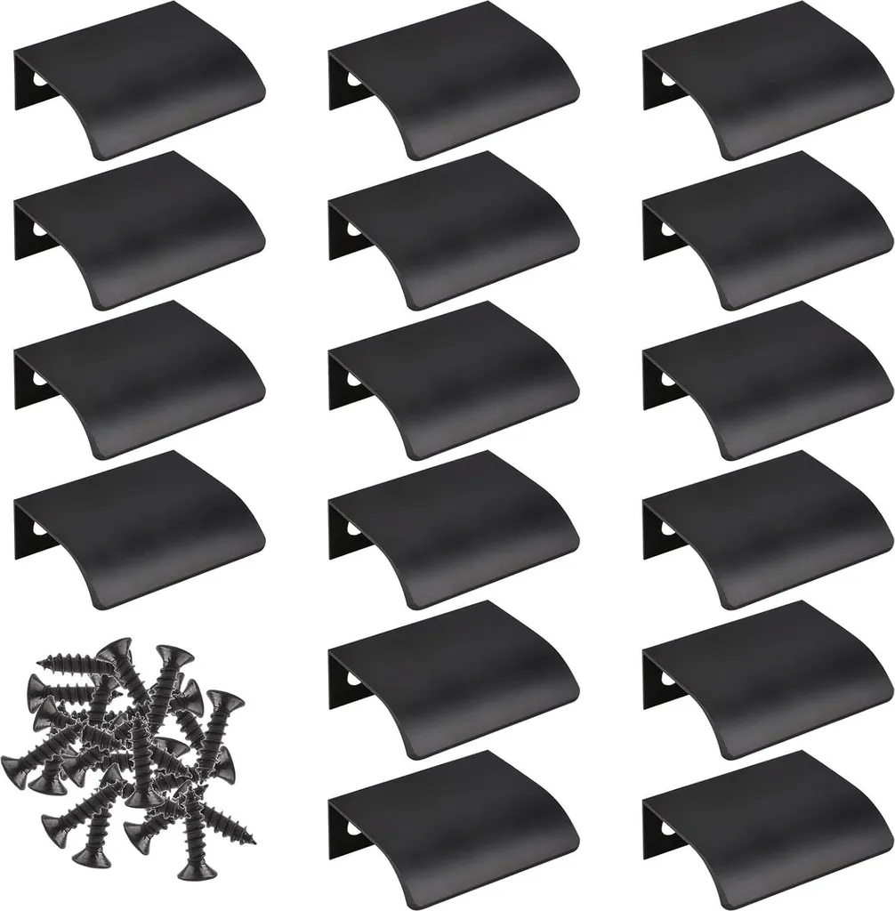 Lot de 16 poignées de tiroir invisibles en aluminium noir de 50 mm