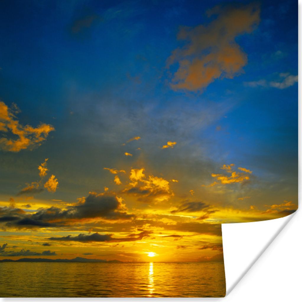 MuchoWow Poster Oranger Sonnenuntergang mit blauem Himmel 100x100 cm - Babyzimmer