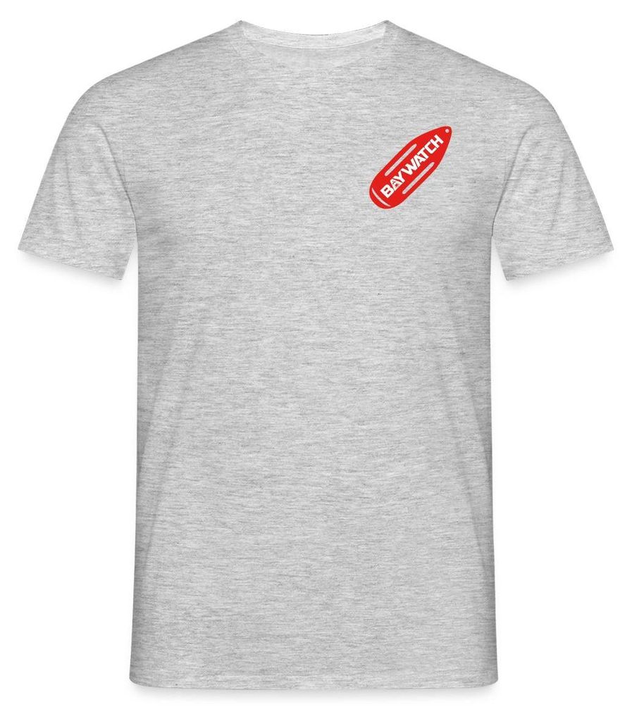 Spreadshirt Baywatch Rote Rettungsboje Brustmotiv Karneval Männer T-Shirt, XXL, Grau meliert