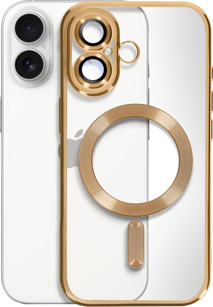 Avizar, MagSafe Silikonhülle für iPhone 16 mit verchromter Umrandung, Gold