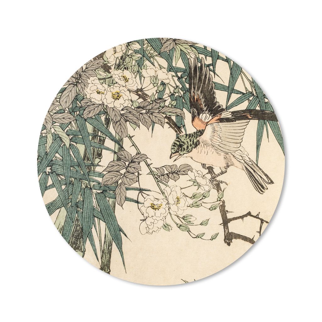 MuchoWow Mauspad Mousepad Roter Vogel im Bambus 30x30 cm - Mousepads - Maus Mat - Pad - Mausunterlage - Tischunterlage - Schreibtischmatten