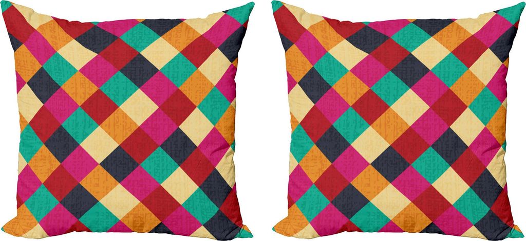 ABAKUHAUS Bunt Kissenbezug Set (2Stück), Geometrisches kariertes Muster der Raute mit Schmutz-Blick-einfachen beunruhigten Quadraten, 60 x 60 cm, ...