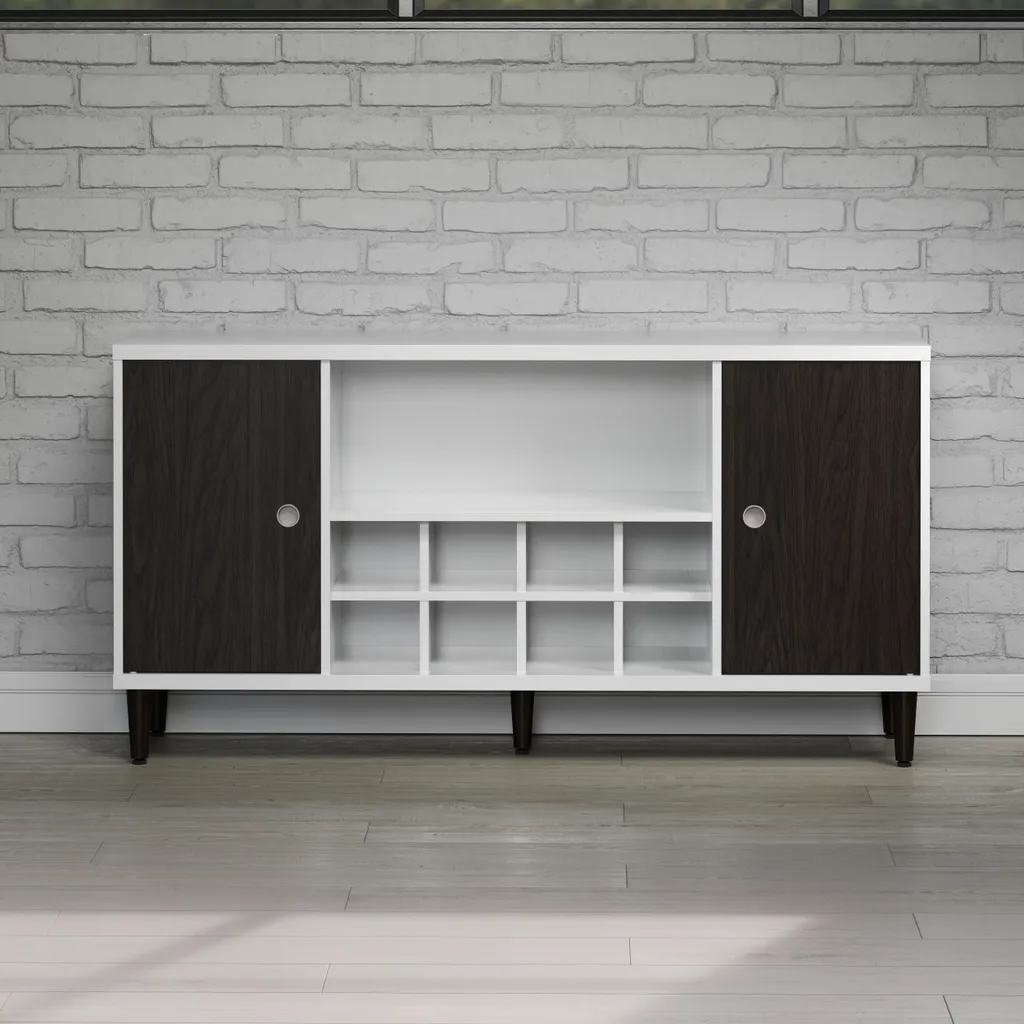 Buffet Evolution 2 portes avec range-bouteilles blanc et noir moderne - 17