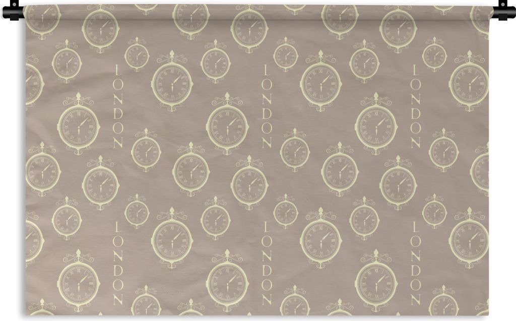 MuchoWow Wandteppich Wandbehang London - Uhr - Muster - Vintage 120x80 cm Tapisserie Dekoration Wandtuch - Wanddekorationen - Wandtücher