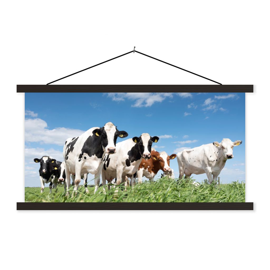 MuchoWow Textilposter Kühe - Landleben - Weide - Natur - Tiere 150x75 cm mit schwarzem Rahmen - Posterleiste