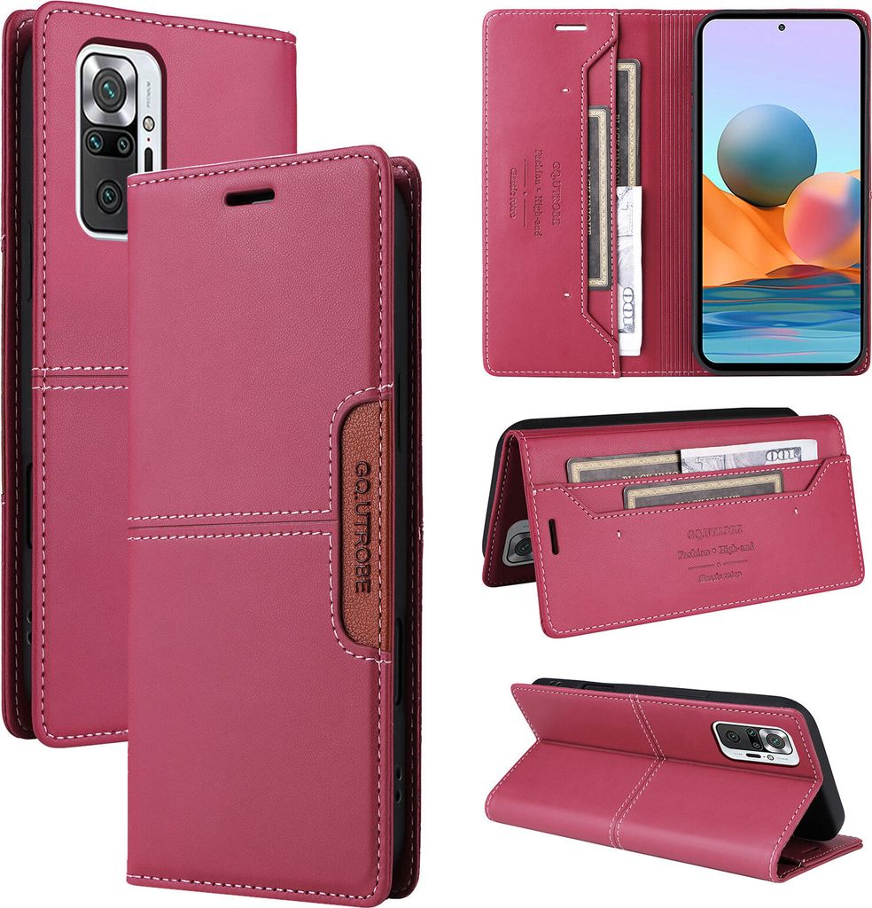 Handyhülle für Xiaomi Redmi Note 10 Pro/Note 10 Pro Max Hülle, Leder Flip Wallet Kartenfach Stand Schutzhülle Rot