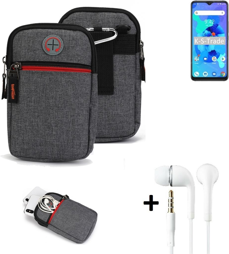 K-S-Trade Gürteltaasche + Kopfhörer kompatibel mit UMIDIGI A7 Handy Tasche Holster Schutz Hülle Handy Hülle grau Zusatzfächer 1x