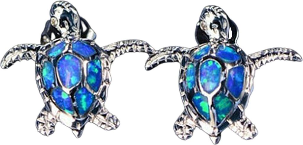 1 Paar eingelegte Kunststein-Ohrringe für Damen, Charm-Geschenk, niedliche Meeresschildkröten-Ohrstecker, Schmuckzubehör-Blau