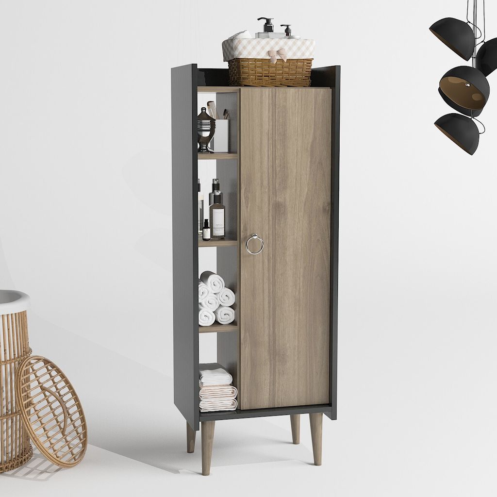 Skye Decor, Lagomood Ruby - Walnut, Anthracite, Mehrzweckschrank, Nussbaum, 100 % MELAMINBESCHICHTETE SPANPLATTEN, 50 x 140 x 30 cm