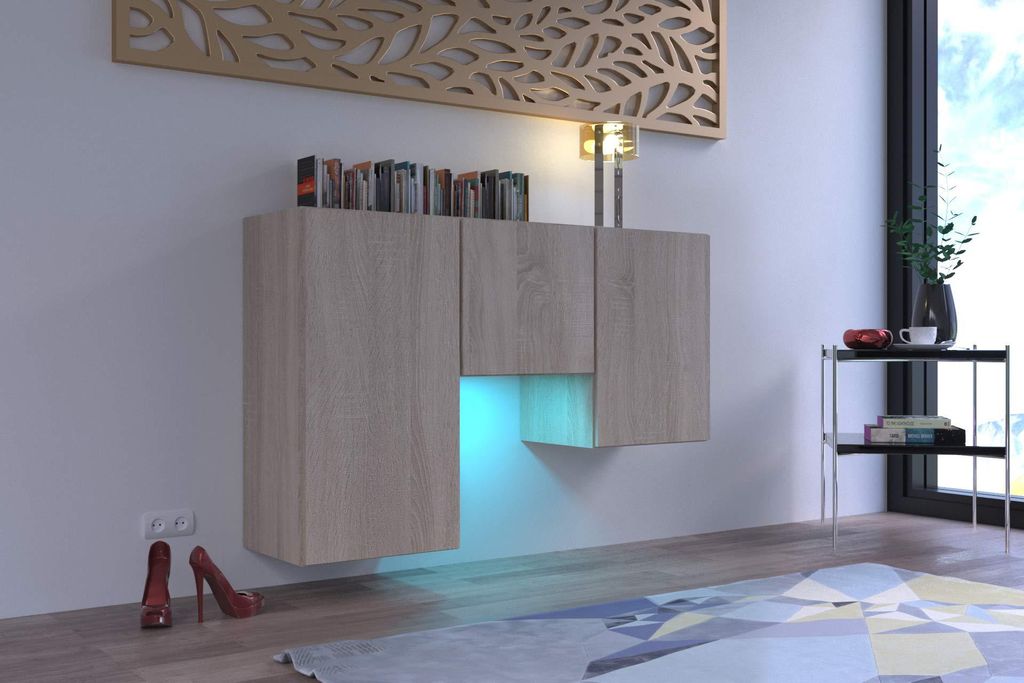 Furnitech K1 Modernes Wohnzimmer, Kommode, Schrank, Sideboard, Schlafzimmer, Esszimmer, Wohnzimmermöbel Matt (LED RGB 16 Farben, K1-18M-S6)