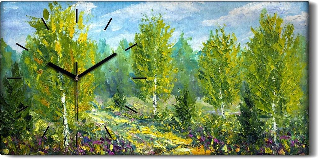 Wandkunst Leinwand Bild Uhr Geräuschlos Kunstdruck 60x30 Ölgemälde Wald Bäume - schwarze Hände
