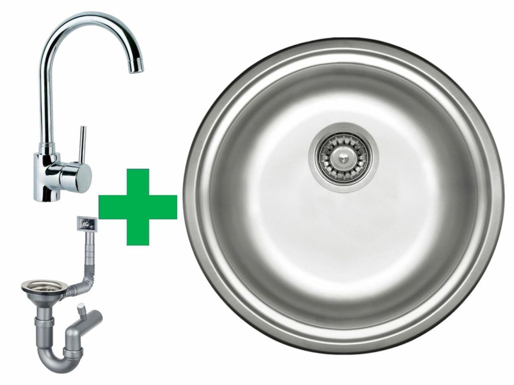 [Edelstahlspüle Ø 42 cm +Armatur] Hochwertig beidseitig Produktbild 