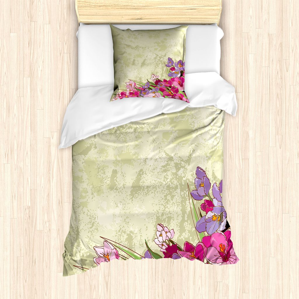 ABAKUHAUS Blumenweinlese Bettbezug Set für Einzelbetten, Flora Grunge Theme, Milbensicher Allergiker geeignet mit Kissenbezug, 135 cm x 200 cm - 8...