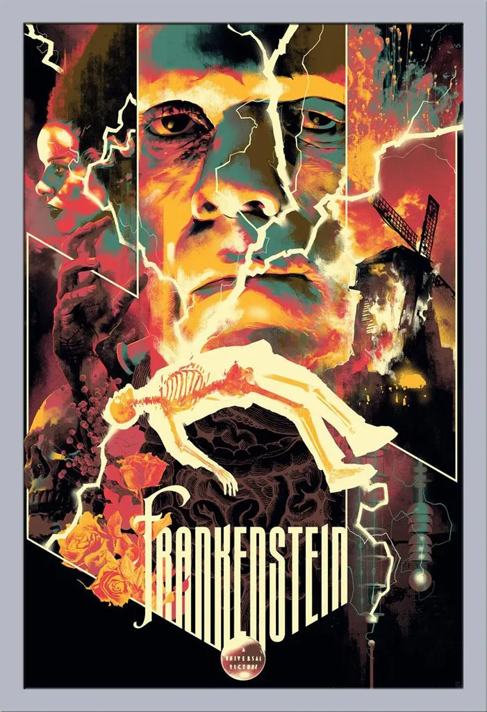 Maxi Poster Frankenstein Universal Monsters con Cornice Argento