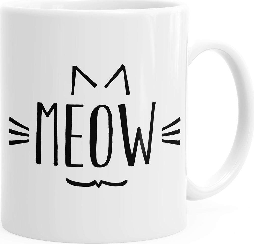 Kaffee-Tasse Katze Meow Miau Cat Teetasse einfarbig MoonWorks weiß unisize