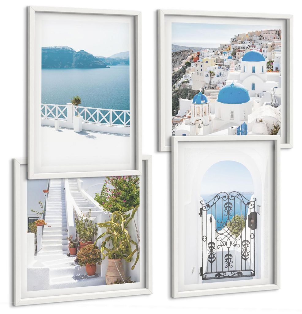 Bilder Set 4-teilig im weißen Rahmen – Wandbilder 4 Stück – gerahmte Poster für Wohnzimmer, Schlafzimmer und Flur – 50x50 cm - 40x60 cm ...