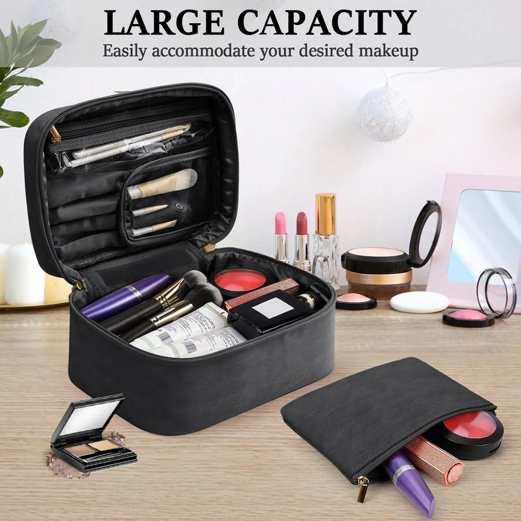 Trousse de maquillage étanche grande capacité avec compartiments et zip - 2