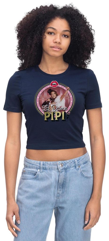 Spreadshirt Emily In Paris Mindy La Dame Pipi Crop Top, S, Light Navy