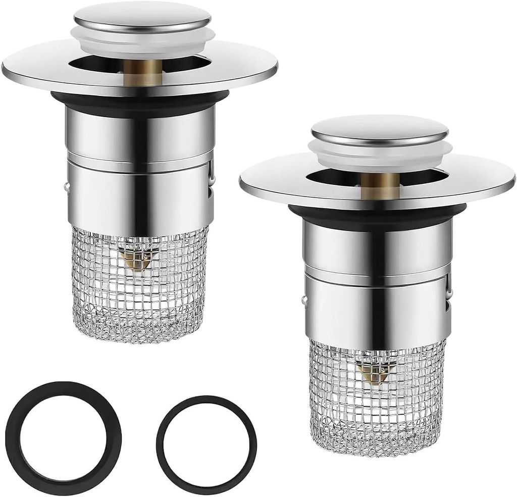 Universal Waschbeckenstöpsel mit Haarsieb, 34-40mm, Abflussstopfen für Waschbecken und Badewanne