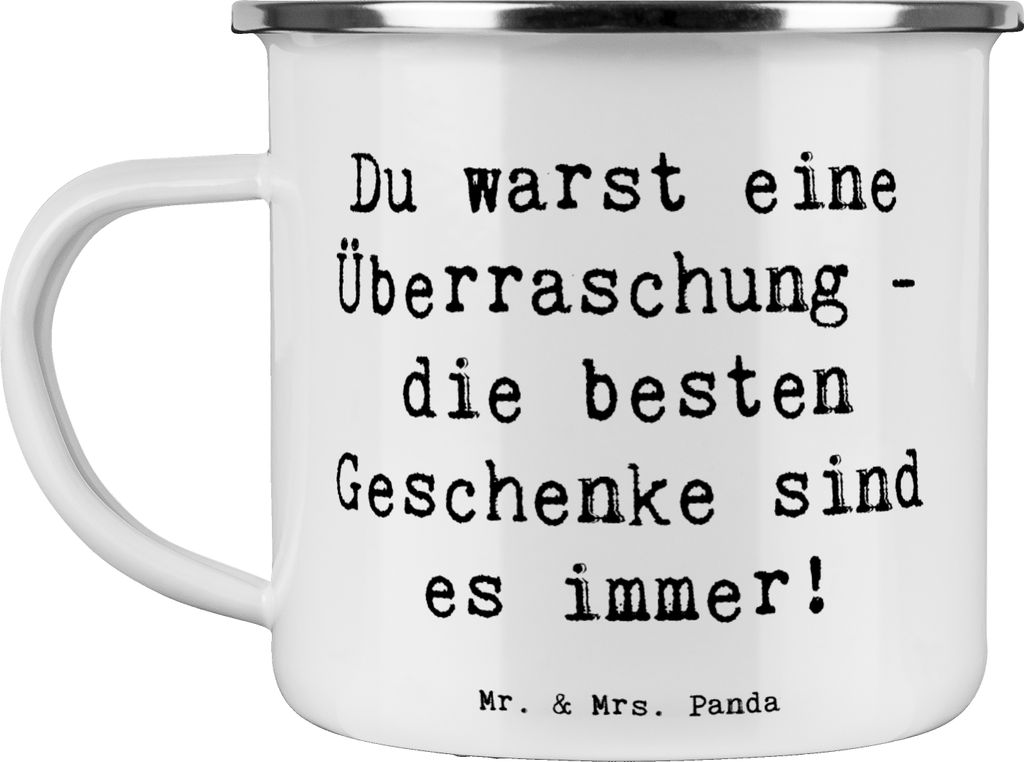 Mr. & Mrs. Panda becher emaille Spruch Überraschung Adoptivkind - Weiß - Geschenk, Kaffeepott, Familienbande, Familienmitglieder, Liebe, Teetasse...