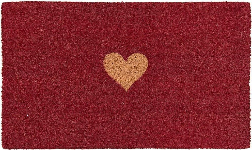 Clayre & Eef Fußmatte 75x45 cm Rot Kokosnuss Herz Produktbild 