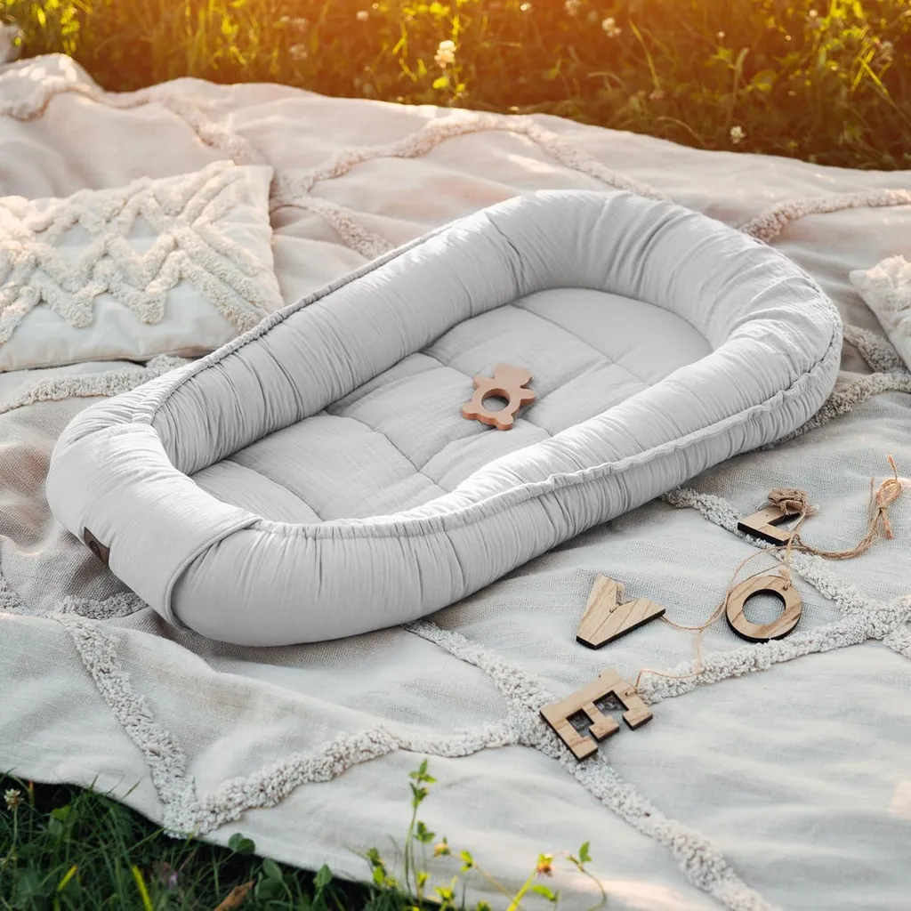 Cocon Bébé Gris Perle en Mousseline de Coton - Nid Douillet Ajustable