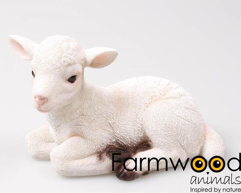 Farmwood Tiere Gartenstatue Lamm liegend weiß 19,5x11x12,5cm