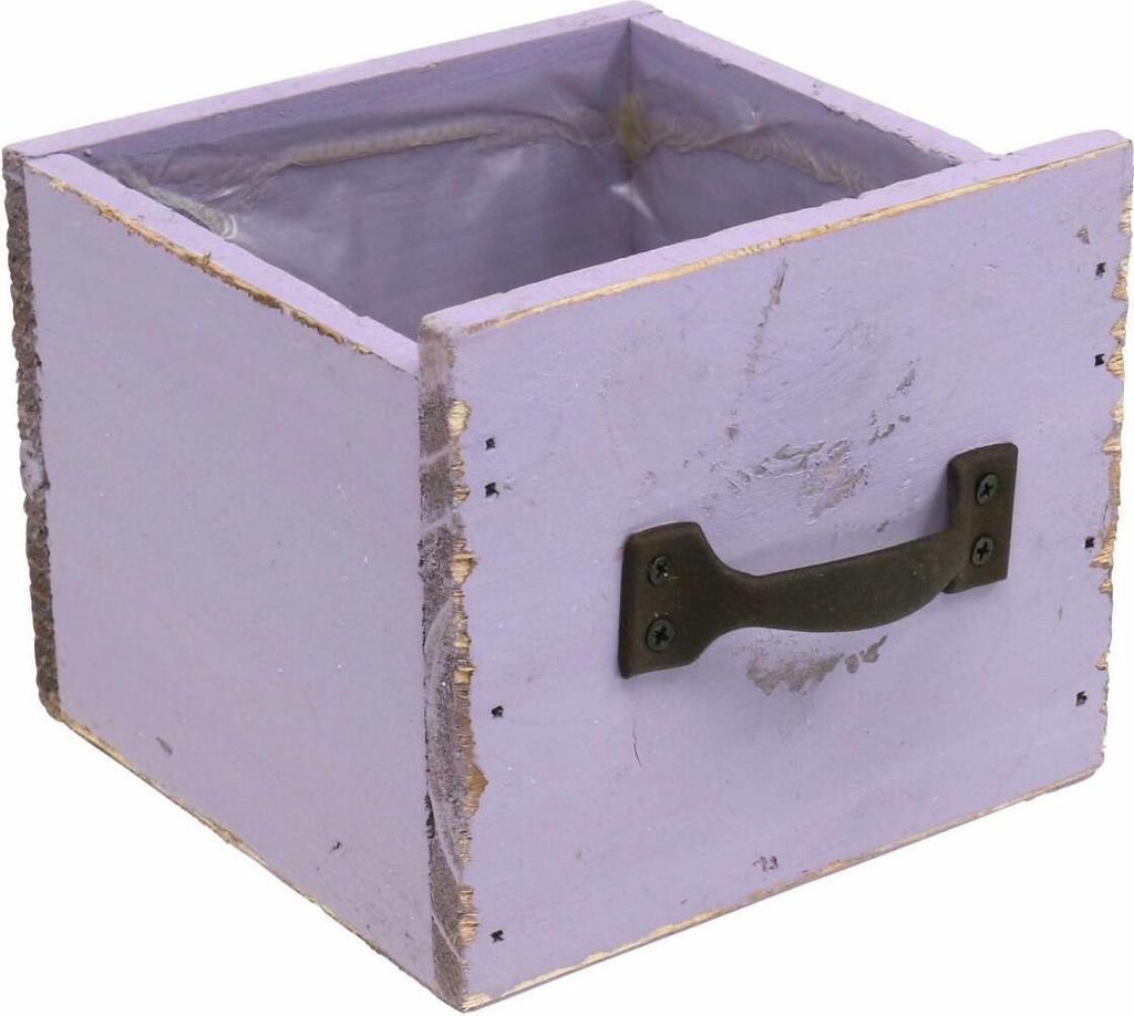 Holz-Schublade Shabby Chic Lila Deko Übertopf Frühling 12,5×12,5×10cm