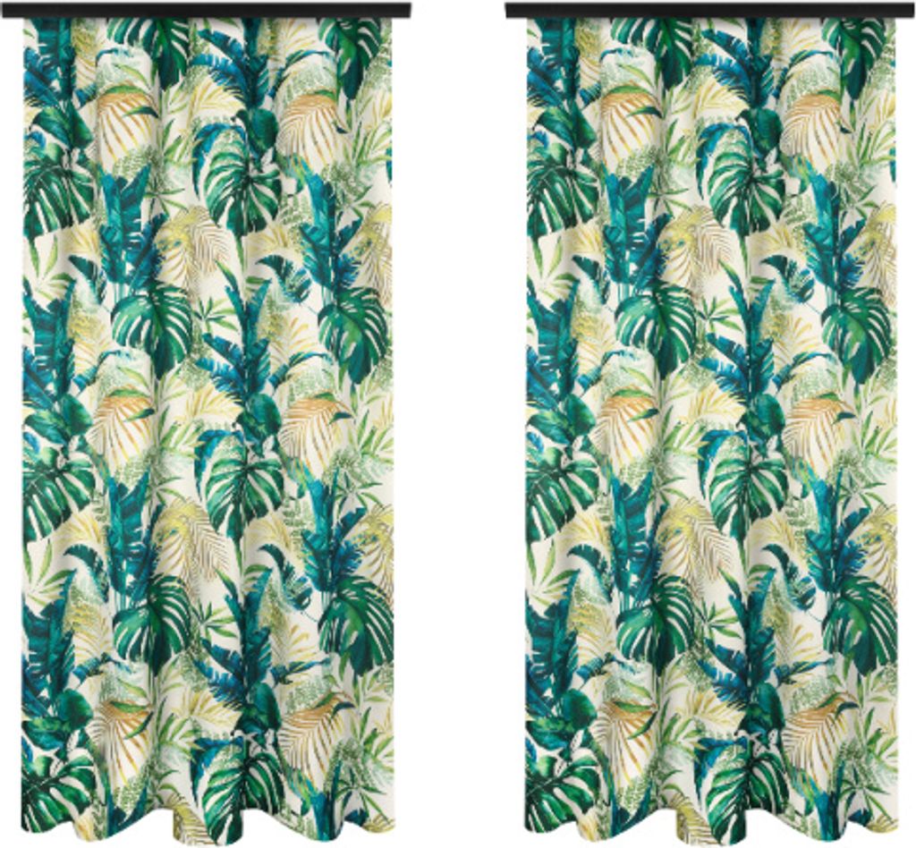 Fertige Vorhänge mit Kräuselband 140x260 cm 2 Stücke mit Monstera Blättern Muster blickdichte Gardinen für Wohnzimmer