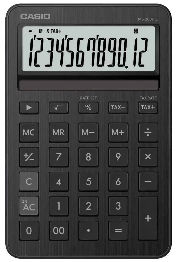 Calculatrice Casio MS-200DQ noire compacte avec touches ergonomiques souples