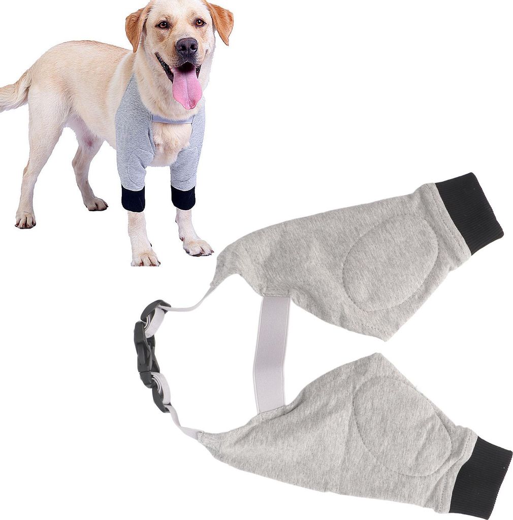 Hund Ellenbogenschützer Gelenk Erwärmung Atmungsaktiv Einstellbare Hund Vorderbein Ärmel für Hunde Welpen Grau Schwarz XL