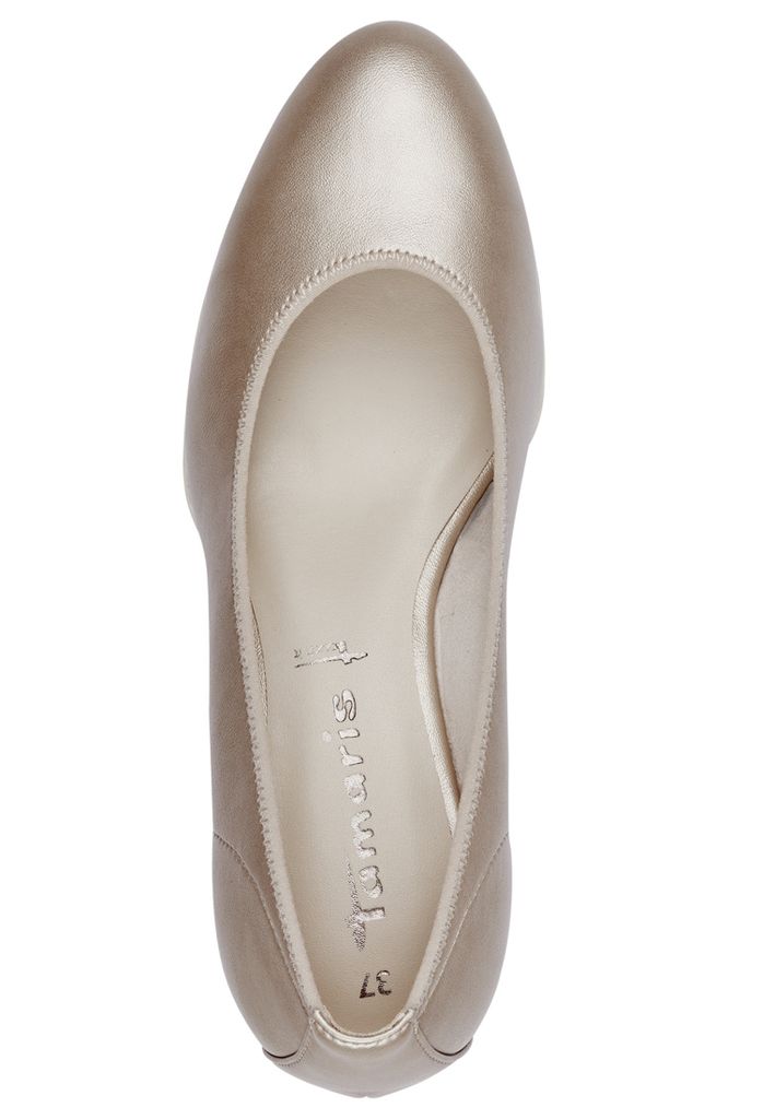 Tamaris Damen Pumps Lack Metallic Keilabsatz Bastoptik 1-22305-42, Größe:37 EU, Farbe:Gold