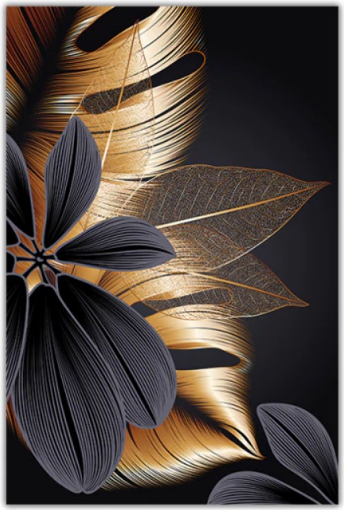 TPFLiving Kunstdruck LW-31 (OHNE RAHMEN) Poster - Leinwand - Wandbild - Hochauflösender Giclée-Druck, langlebig und hochwertig - Goldene und schw...