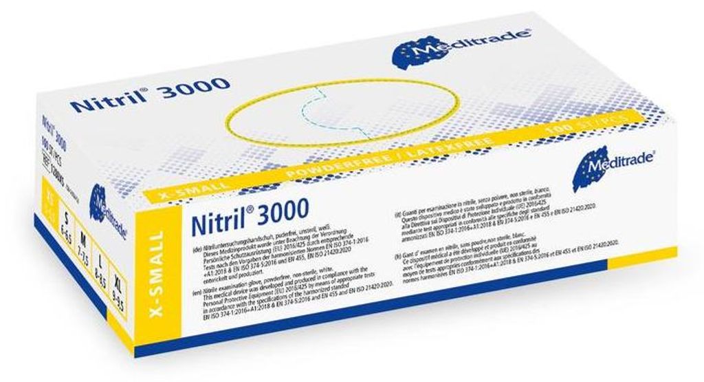 Meditrade unisex Einmalhandschuhe Nitril 3000 weiß Größe XS 100 St.
