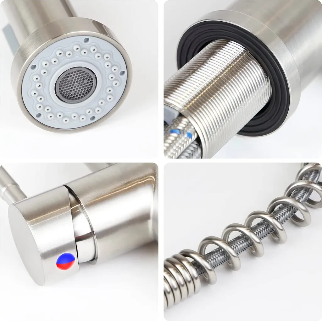 Rubinetto da cucina ZMH miscelatore ad alta pressione per cucina - rubinetto con doccia miscelatore estraibile in acciaio inox miscelatore girevole a 360° per lavello con molla a spirale - nichel spazzolato - 4