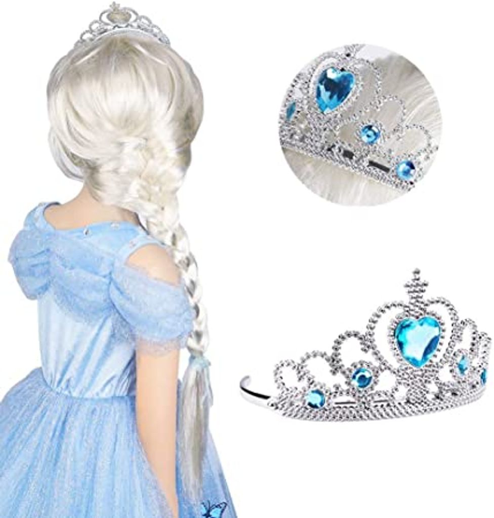 Prinzessin Handschuhe und Diadem Set Kinder blau oder rosa