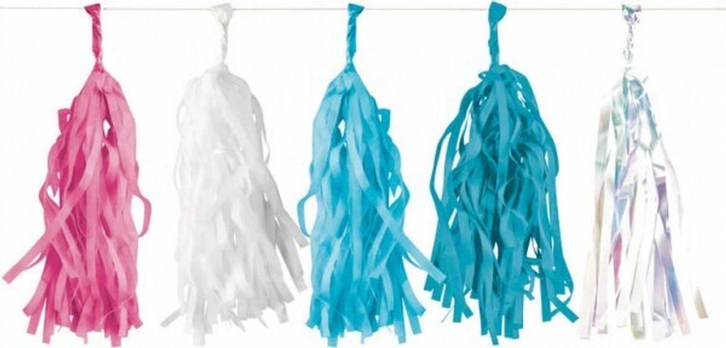 Tassel Girlande pink, türkis, weiss, silber Produktbild 