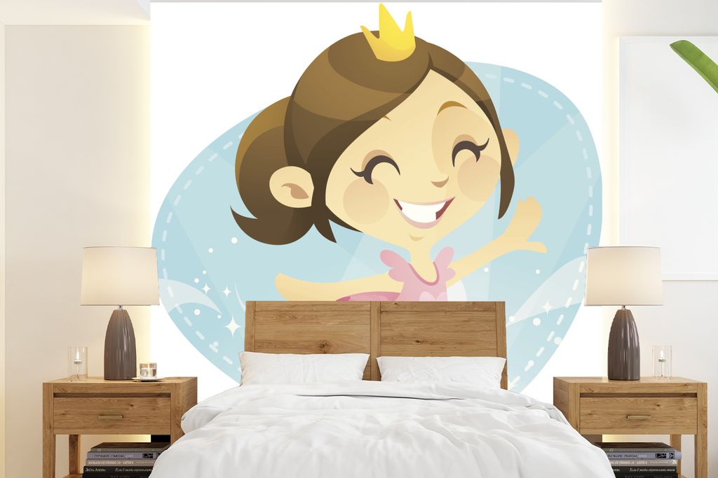 MuchoWow Fototapete für Wohnzimmer oder Schlafzimmer Wandtapete Vinyl Motivtapete Kindheitsillustration einer Prinzessin als Ballerina - 240x260...
