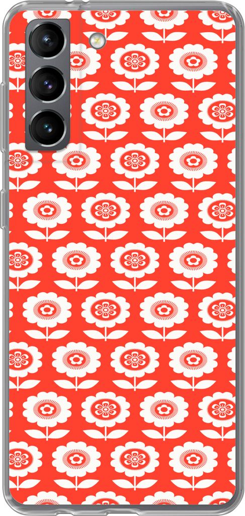 MuchoWow Handyhülle Schutzhülle Hülle für Telefoonhoesje Samsung Galaxy S21 Blumen - Muster - Rot Silikon Softcase Handy Hülle - Softcase