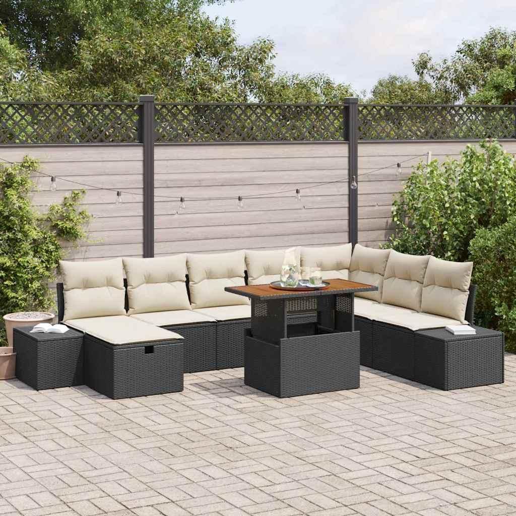 Maison Exclusive - Garten-Sofa-Set mit Speicher 9 pcs Schwarz Poly Rattan