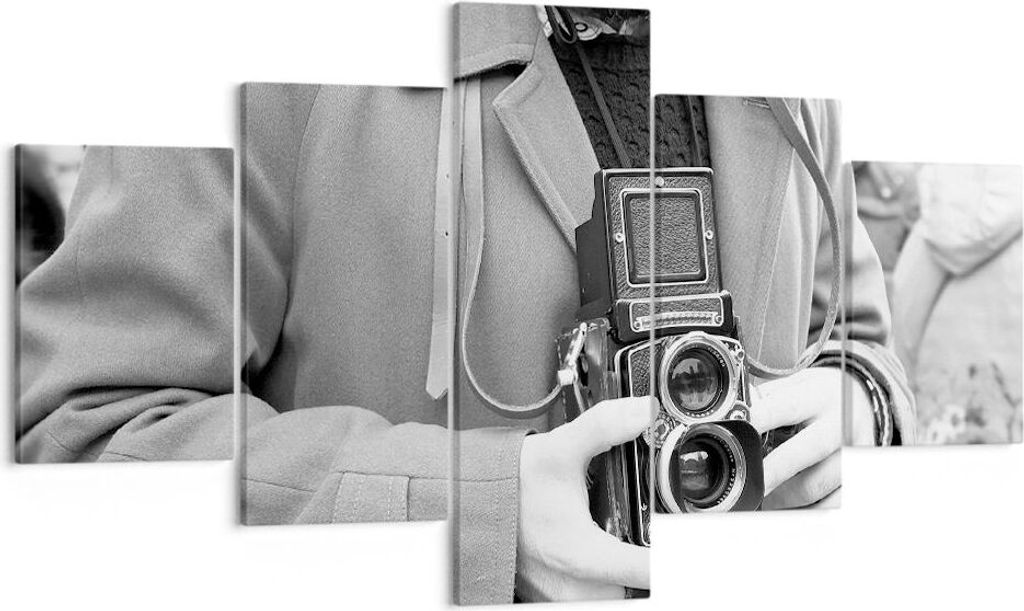 Bild auf Leinwand - Leinwandbild - 5 Teile - Die Kamera Retro Vintage - 125x70cm - Wand Bild - Wanddeko - Wandbilder - Leinwanddruck - Bilder - Wan...