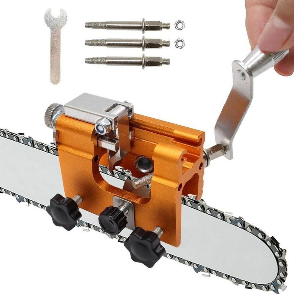 Kettensäge Schärfgerät, Tragbar Sägekettenschärfgerät mit 3 Schleifköpfen, für Alle Arten von Kettensägen