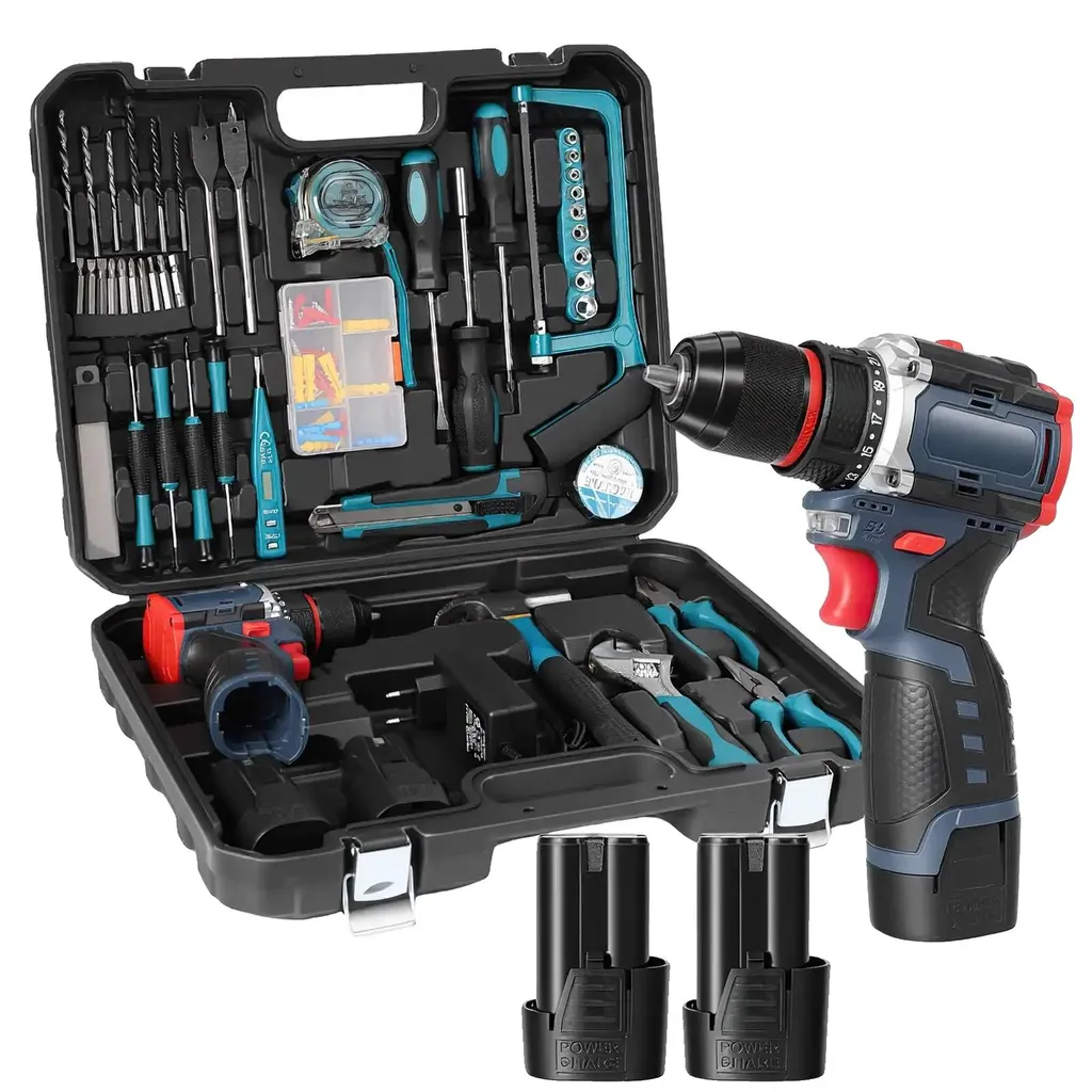 Perceuse-visseuse à percussion sans fil bleue avec batterie lithium